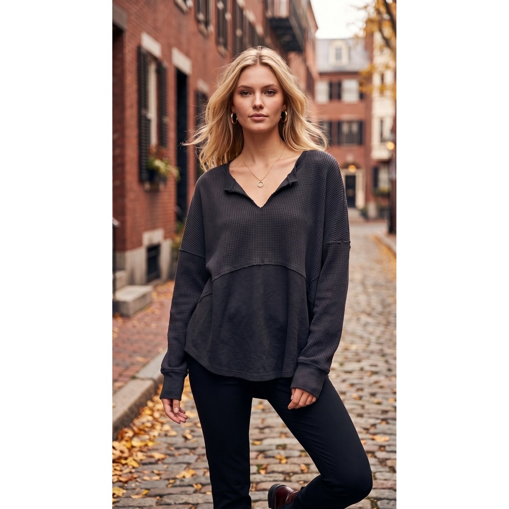 Altar'd State Oversized Waffle Knit Sweatshirt XL NWT Charcoal Gray